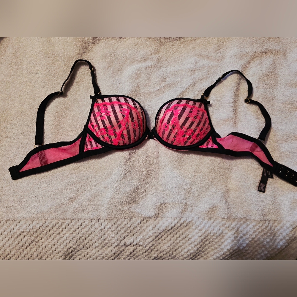 Victoria's Secret Pink and Black Striped Bra